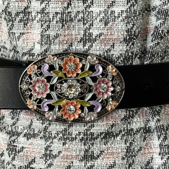 Volcom Accessories - Volcom Large Belt Women's Dark Brown Leather XL Multicolor Floral Enamel Crystal